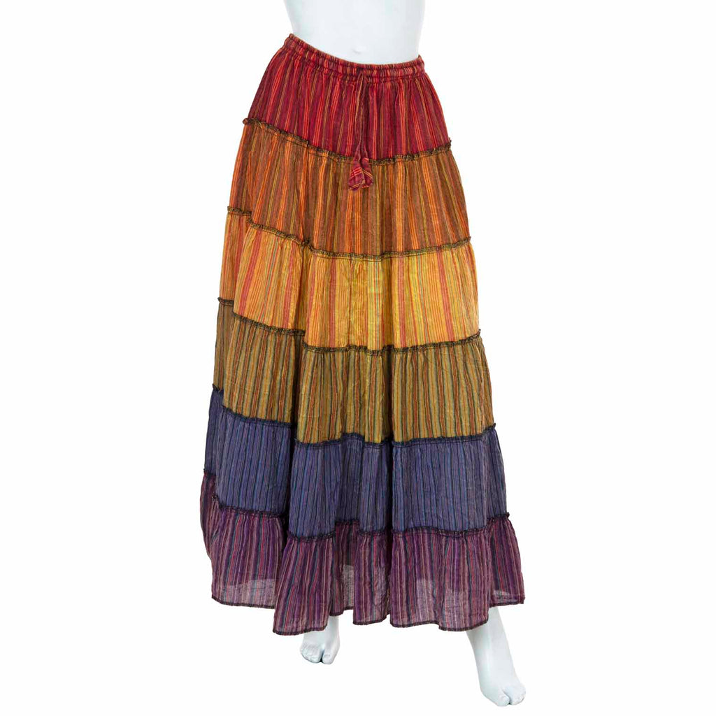 Rainbow Stripy Cotton Maxi Skirt-Skirts-Siesta Crafts
