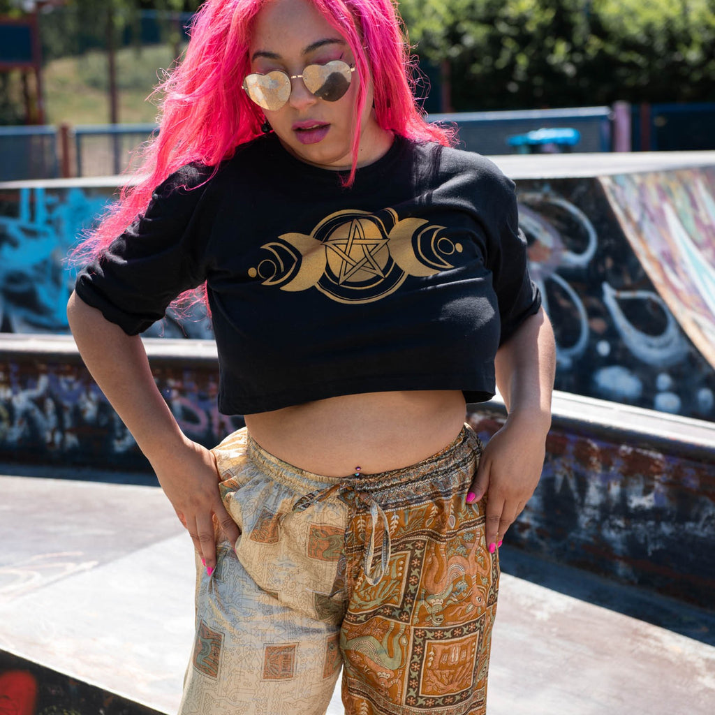 Triple Goddess Pentacle Crop T-Shirt-T-Shirts-Siesta Crafts
