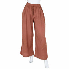 Embroidered Light Cotton Wide-Leg Trousers-Trousers-Siesta Crafts