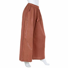 Embroidered Light Cotton Wide-Leg Trousers-Trousers-Siesta Crafts