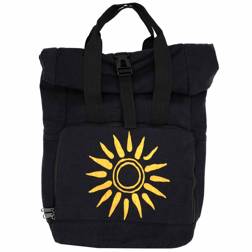 Roll Top Black Sun Backpack-Bags & Purses-Siesta Crafts