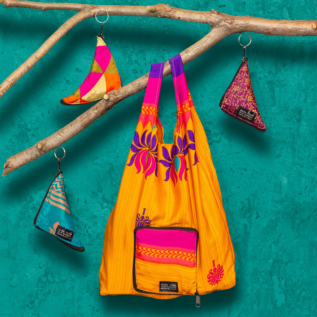 Recycled Sari Fold Out Bag-Bags & Purses-Siesta Crafts
