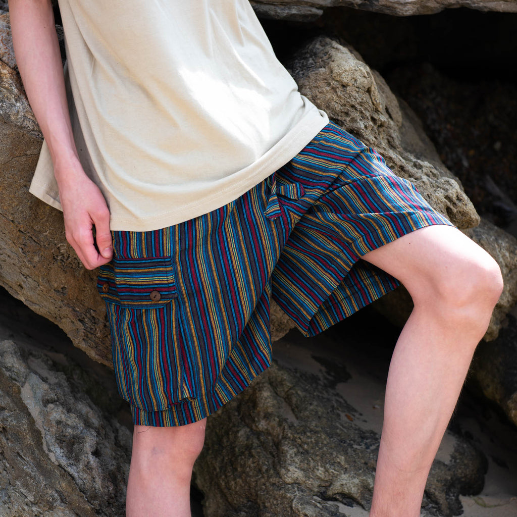 Nepalese Stripe Summer Shorts-Shorts-Siesta Crafts
