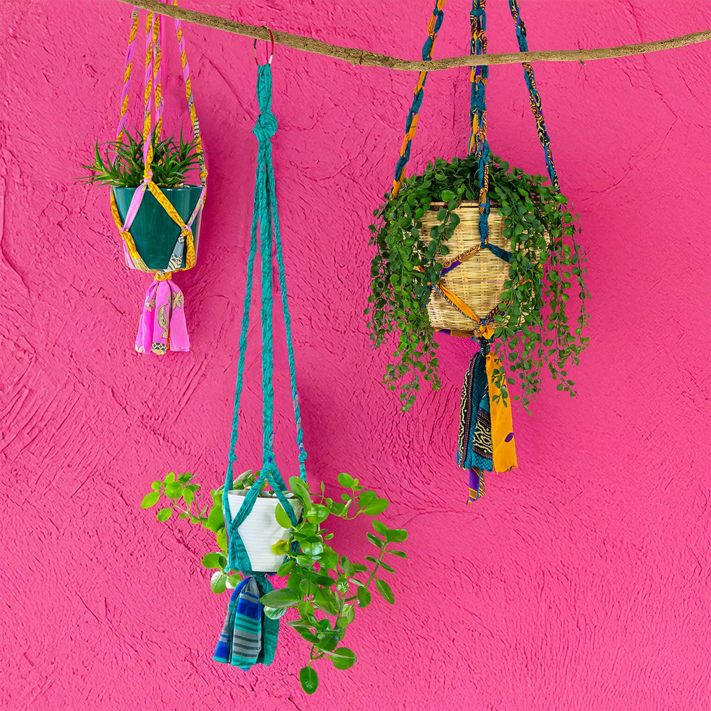 Recycled Sari Plant Hanger Large-Plant Pots, Vases & Hangers-Siesta Crafts