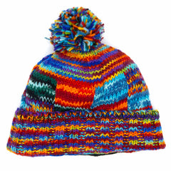 Tie Dye Knitted Patchwork Bobble Hat-Hats-Siesta Crafts