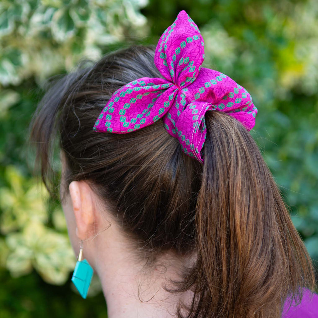 Recycled Sari Bow Scrunchie-Hair Accessories-Siesta Crafts