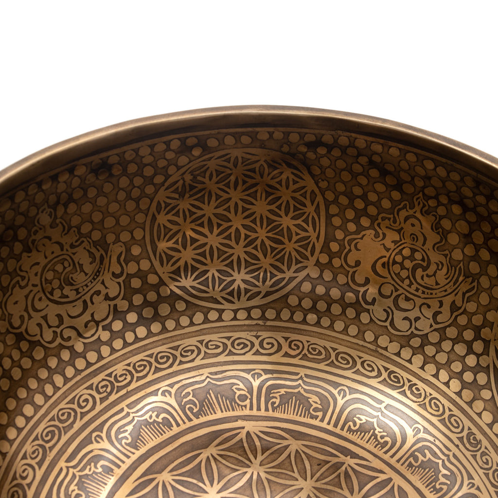 Flower of Life and Conch Etched Singing Bowl No.17-Singing Bowls-Siesta Crafts