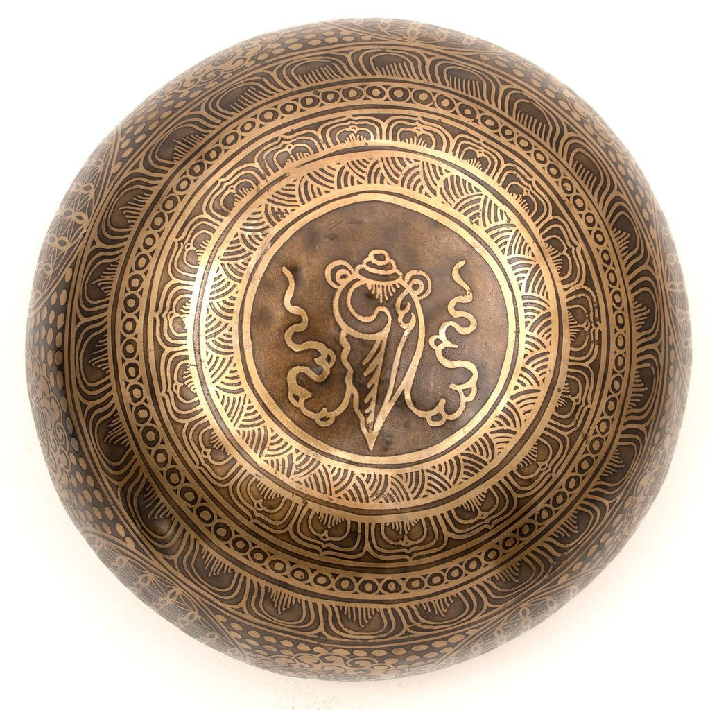 Flower of Life and Conch Etched Singing Bowl No.17-Singing Bowls-Siesta Crafts
