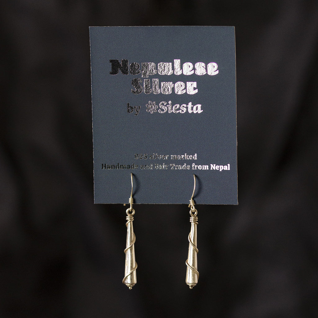 Obelisk Twist Nepalese Silver Earrings-Earrings-Siesta Crafts