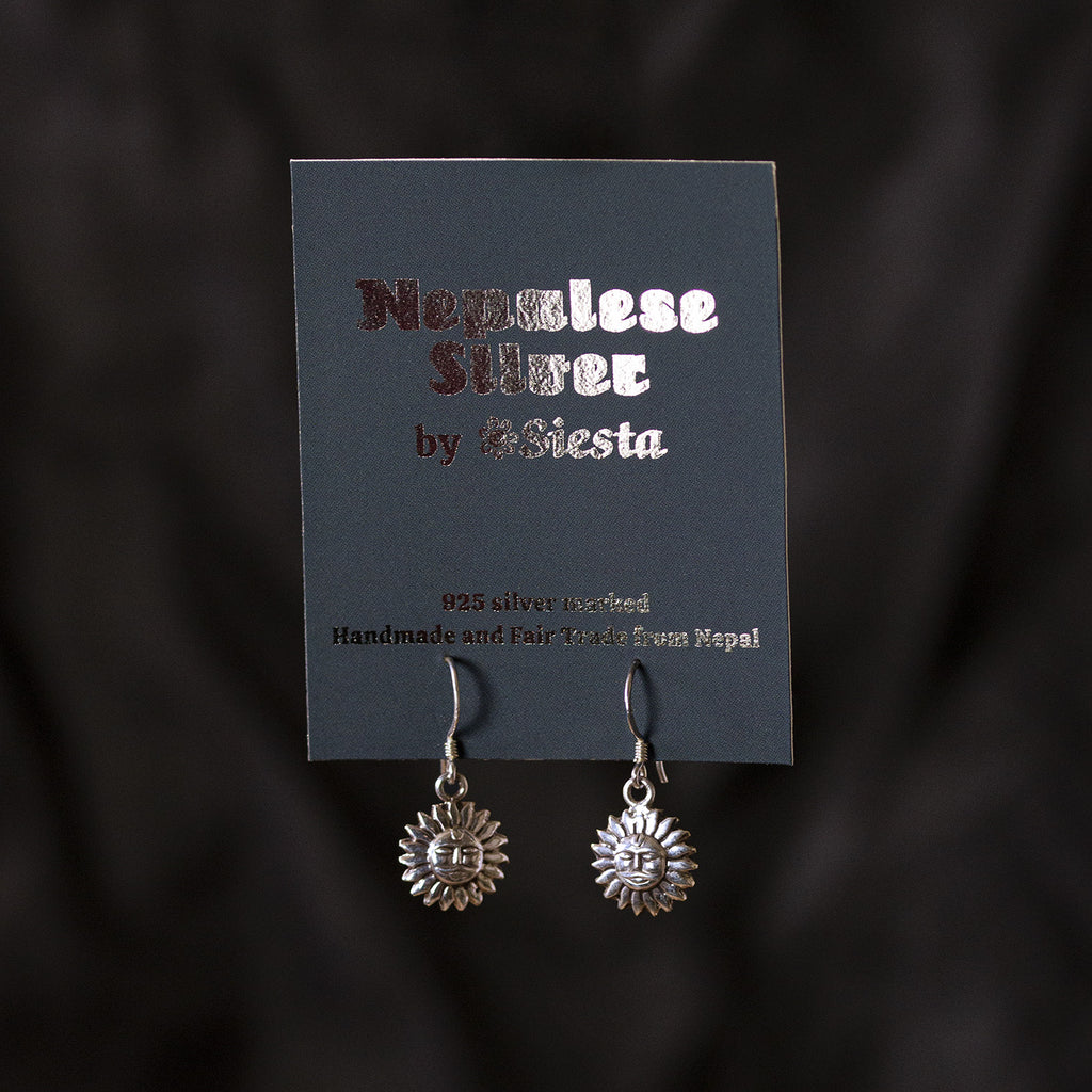 Sun Nepalese Silver Earrings-Earrings-Siesta Crafts