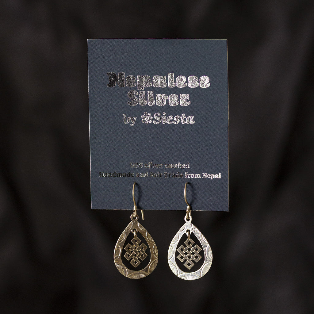 Endless Knot Tear Drop Silver Earrings-Earrings-Siesta Crafts
