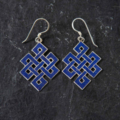 Blue Endless Knot Silver Earrings-Earrings-Siesta Crafts
