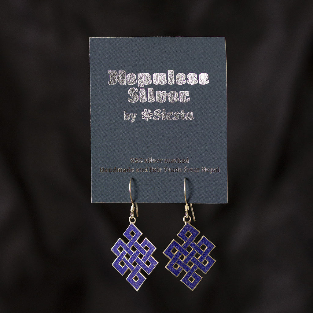 Blue Endless Knot Silver Earrings-Earrings-Siesta Crafts