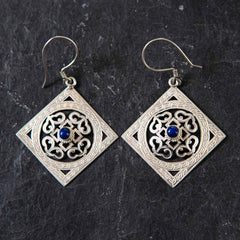 Square Mandala Silver Earrings-Earrings-Siesta Crafts
