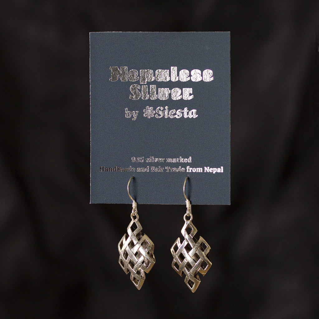 Endless Knot Cage Silver Earrings-Earrings-Siesta Crafts