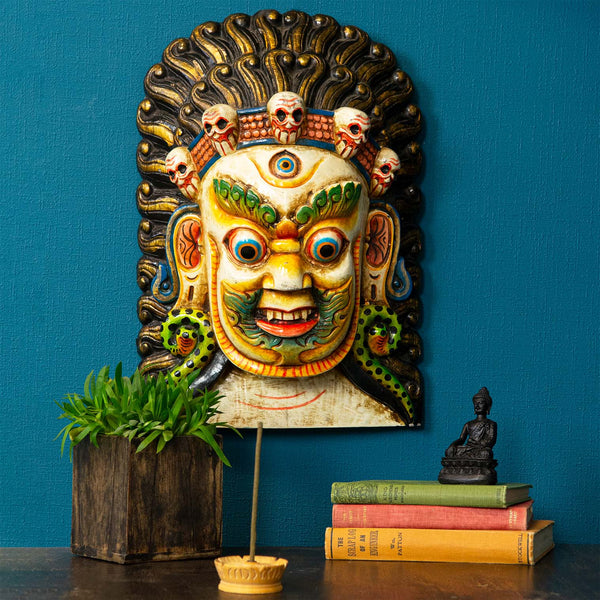 Artisan White Bhairab Mask No.272-Home Décor-Siesta Crafts