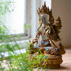 Himalayan Quartz Crystal White Tara Statue-Buddhism-Siesta Crafts