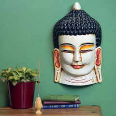 Artisan White Buddha Mask No.364-Home Décor-Siesta Crafts