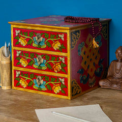 Tibetan Style Set of Three Drawers - Flowers No.398-Furniture-Siesta Crafts