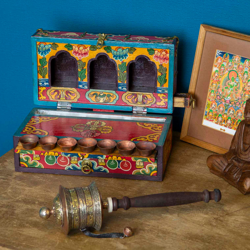 Tibetan Style Travelling Altar Box No.399-Buddhism-Siesta Crafts