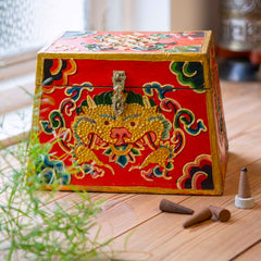 Tibetan Style Orange Cheppu Pyramid Chest-Furniture-Siesta Crafts