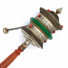 Special Copper Prayer Wheel With Jade Band No. 408-Buddhism-Siesta Crafts