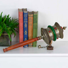 Special Copper Prayer Wheel With Jade Band No. 408-Buddhism-Siesta Crafts