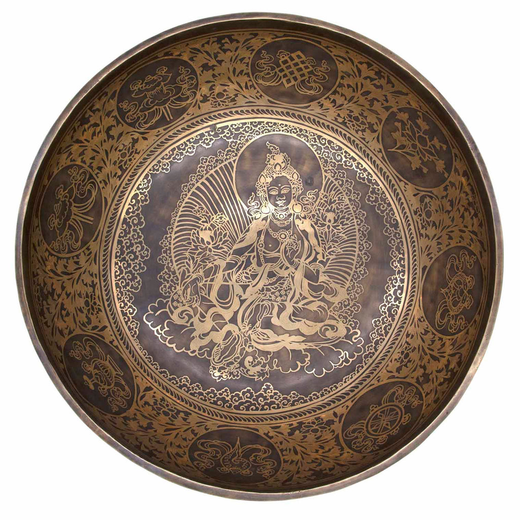 Special Etched Green Tara Singing Bowl-Singing Bowls-Siesta Crafts