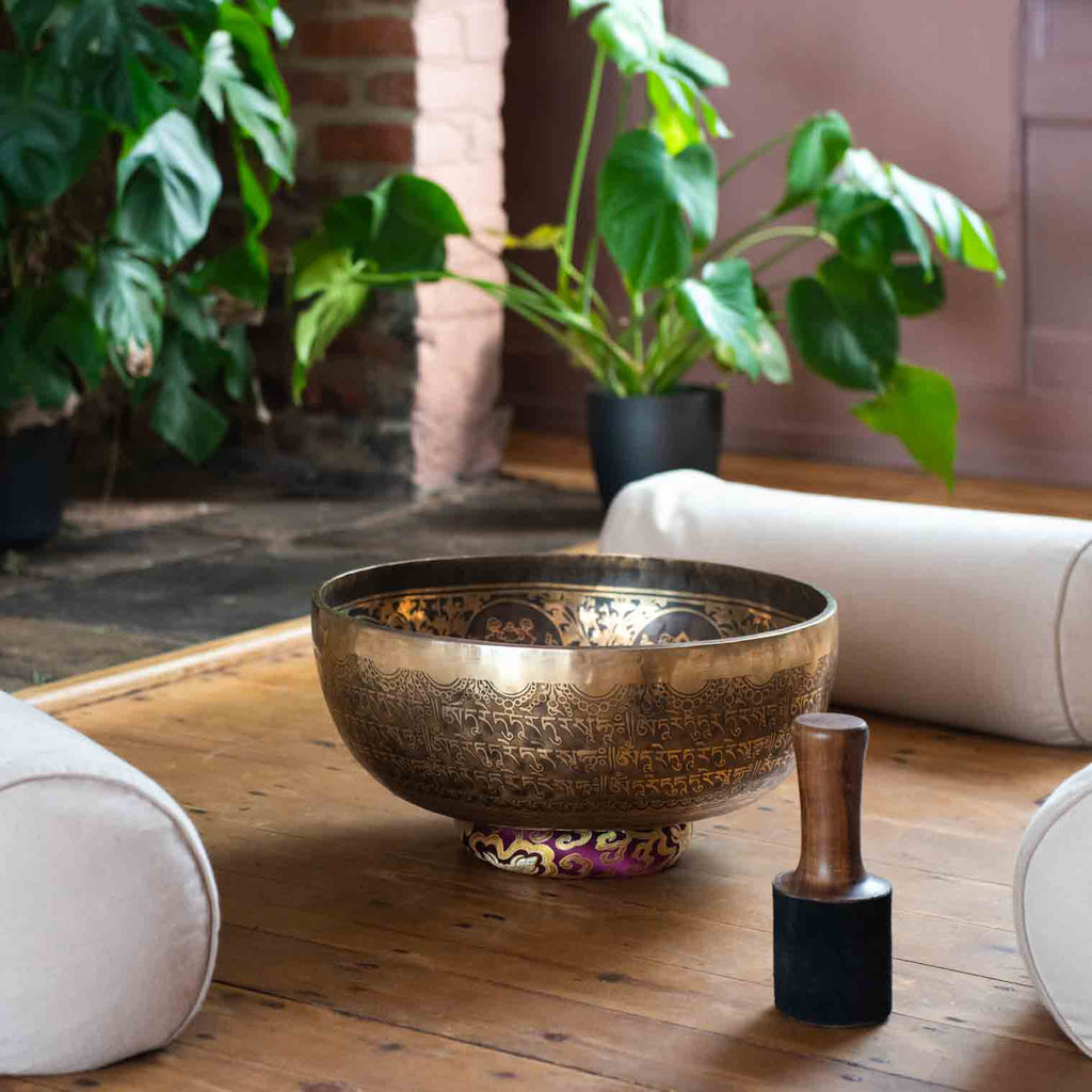 Special Etched Green Tara Singing Bowl-Singing Bowls-Siesta Crafts