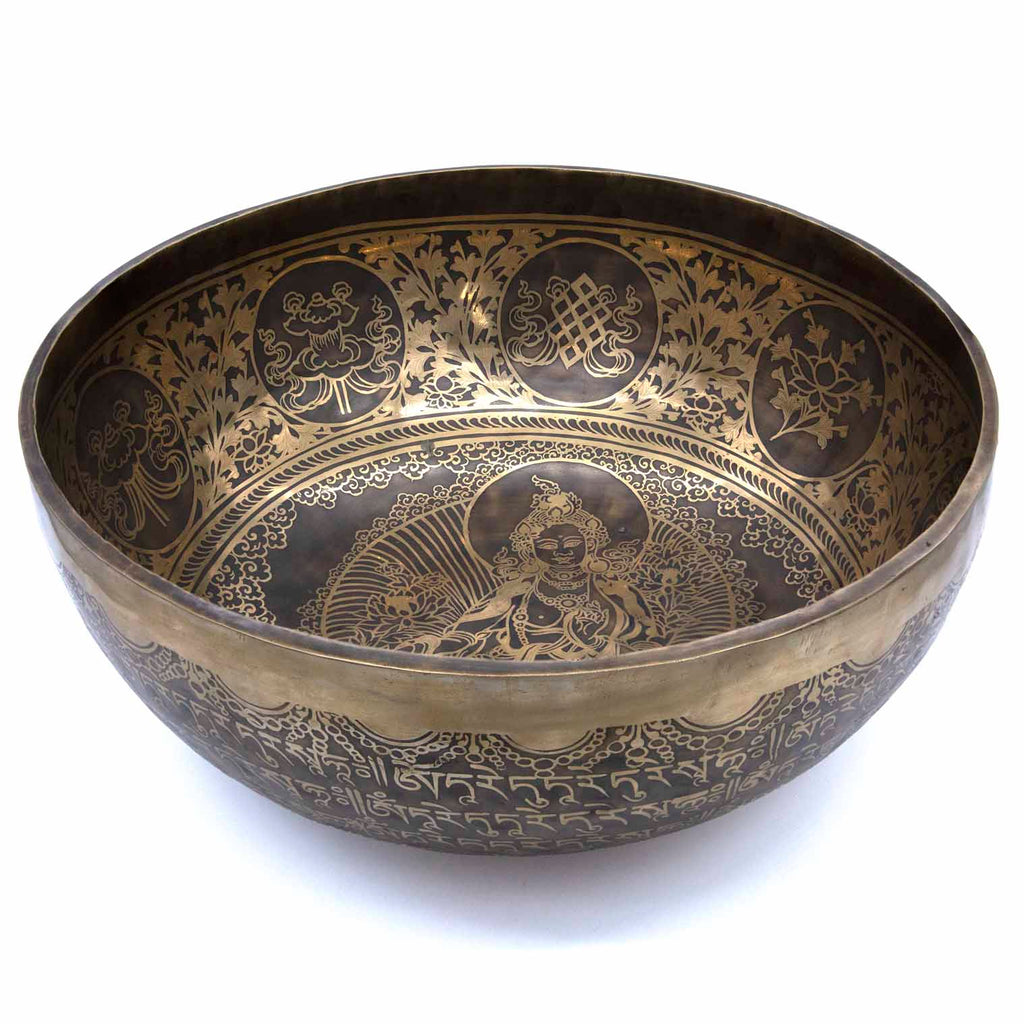 Special Etched Green Tara Singing Bowl-Singing Bowls-Siesta Crafts