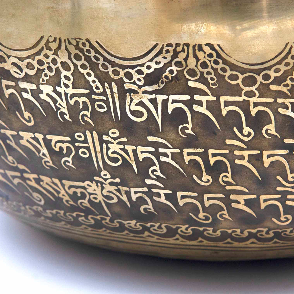 Special Etched Green Tara Singing Bowl-Singing Bowls-Siesta Crafts