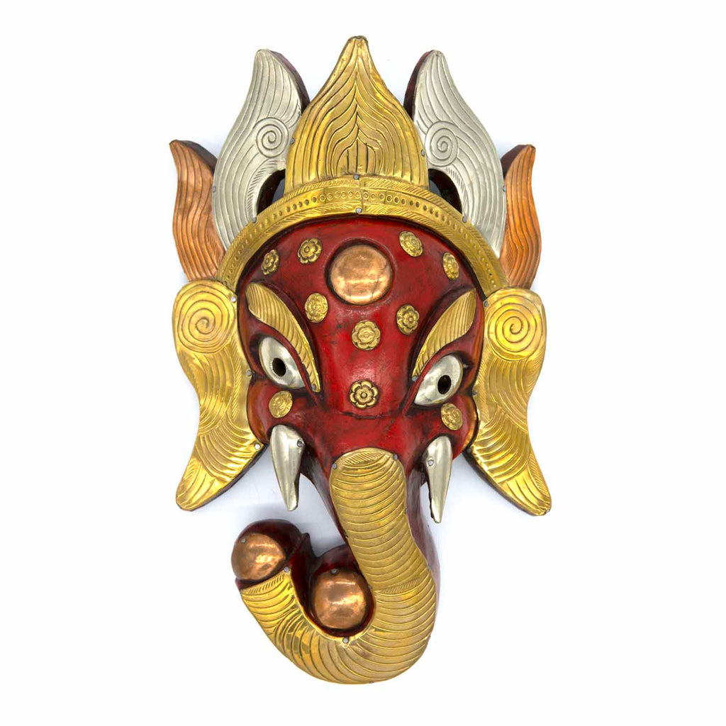 Hand-Carved Nepalese Metal Plate Ganesh Mask-Home Décor-Siesta Crafts