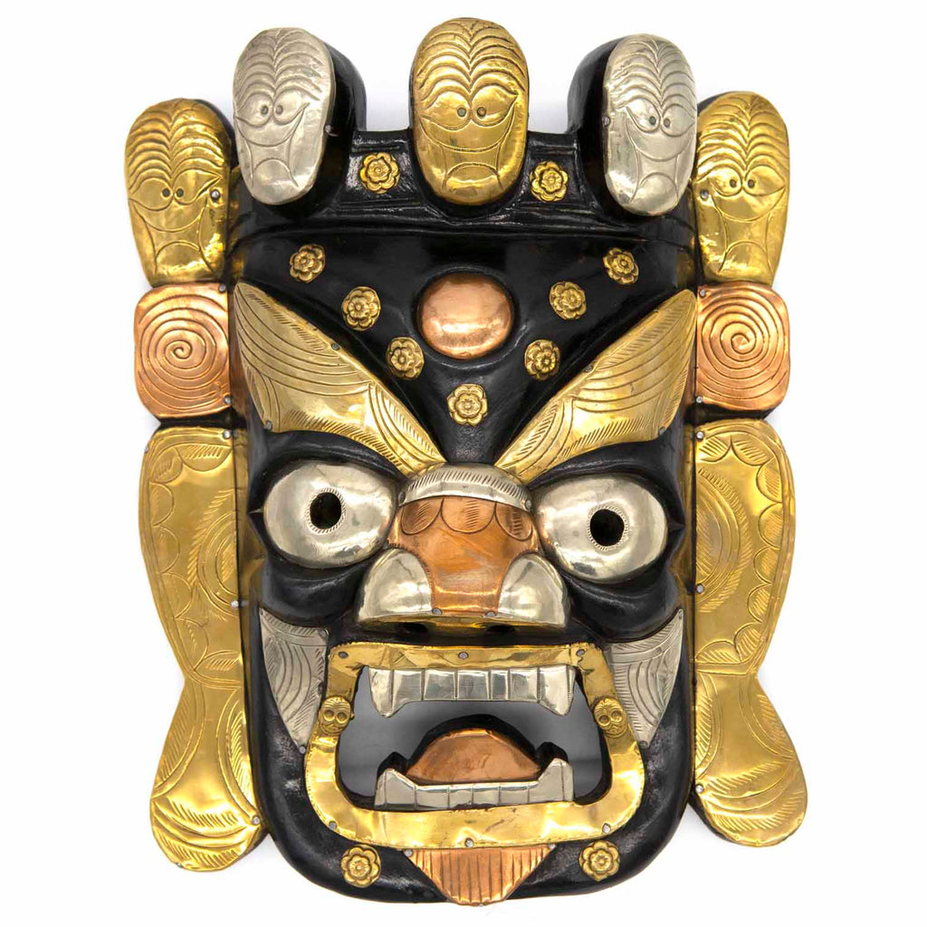 Hand-Carved Nepalese Metal Plate Bhairab Mask-Home Décor-Siesta Crafts