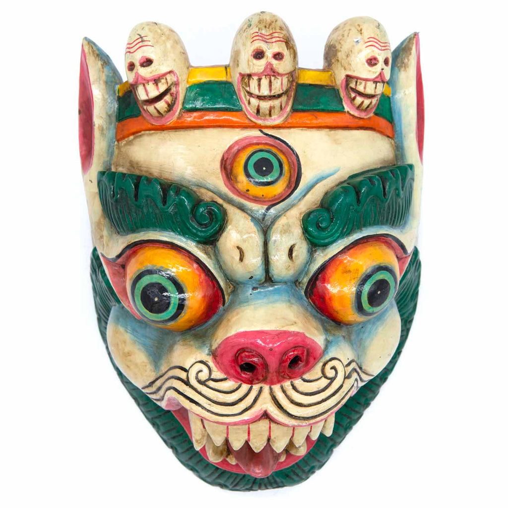 Hand-Carved Nepalese Snowlion Mask-Home Décor-Siesta Crafts