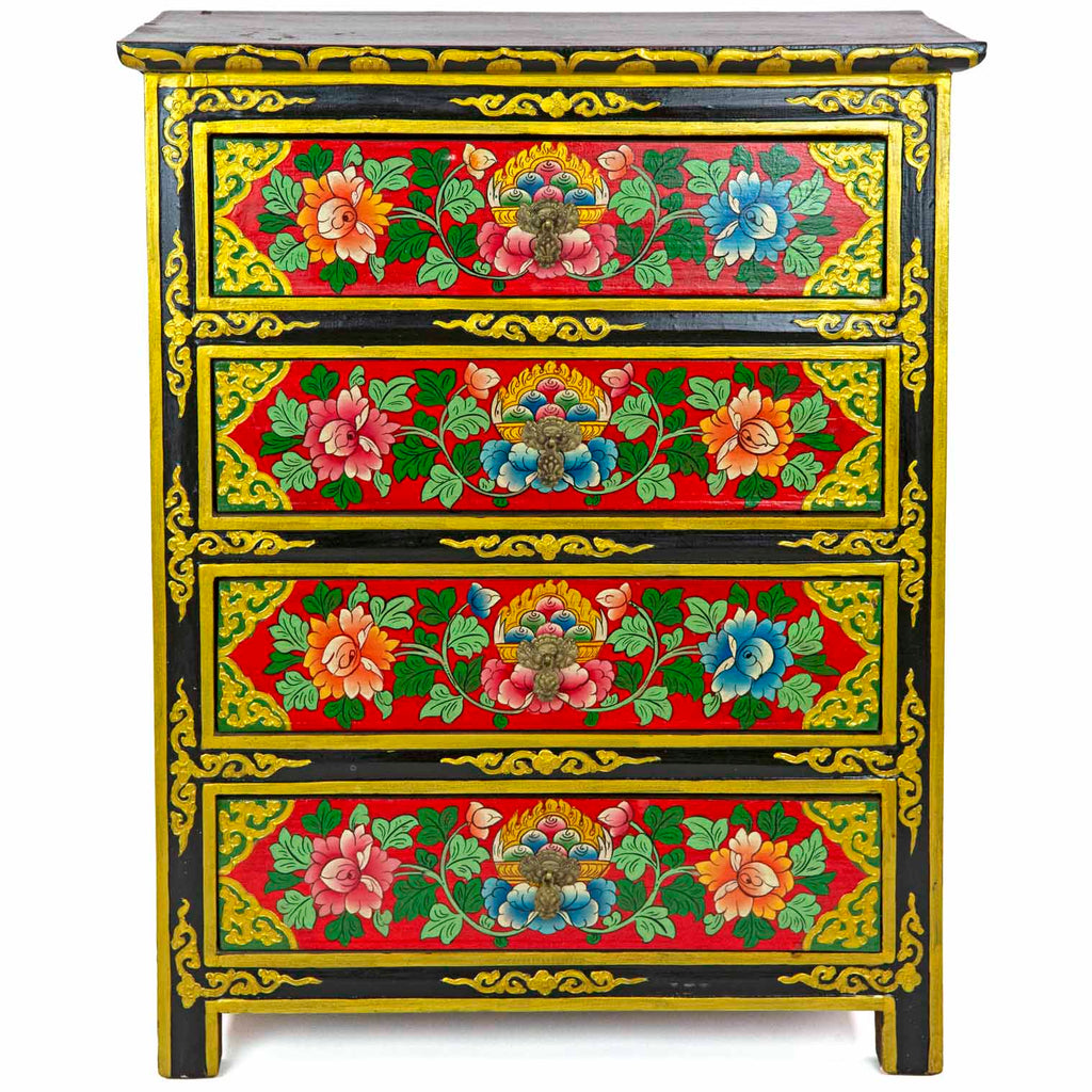 Tibetan Style Four Drawer Wooden Chest of Drawers No.439-Furniture-Siesta Crafts