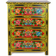 Tibetan Style Four Drawer Wooden Chest of Drawers No.439-Furniture-Siesta Crafts
