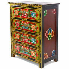 Tibetan Style Four Drawer Wooden Chest of Drawers No.439-Furniture-Siesta Crafts
