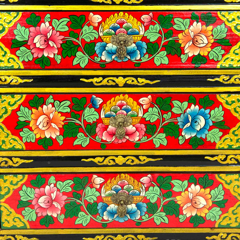 Tibetan Style Four Drawer Wooden Chest of Drawers No.439-Furniture-Siesta Crafts