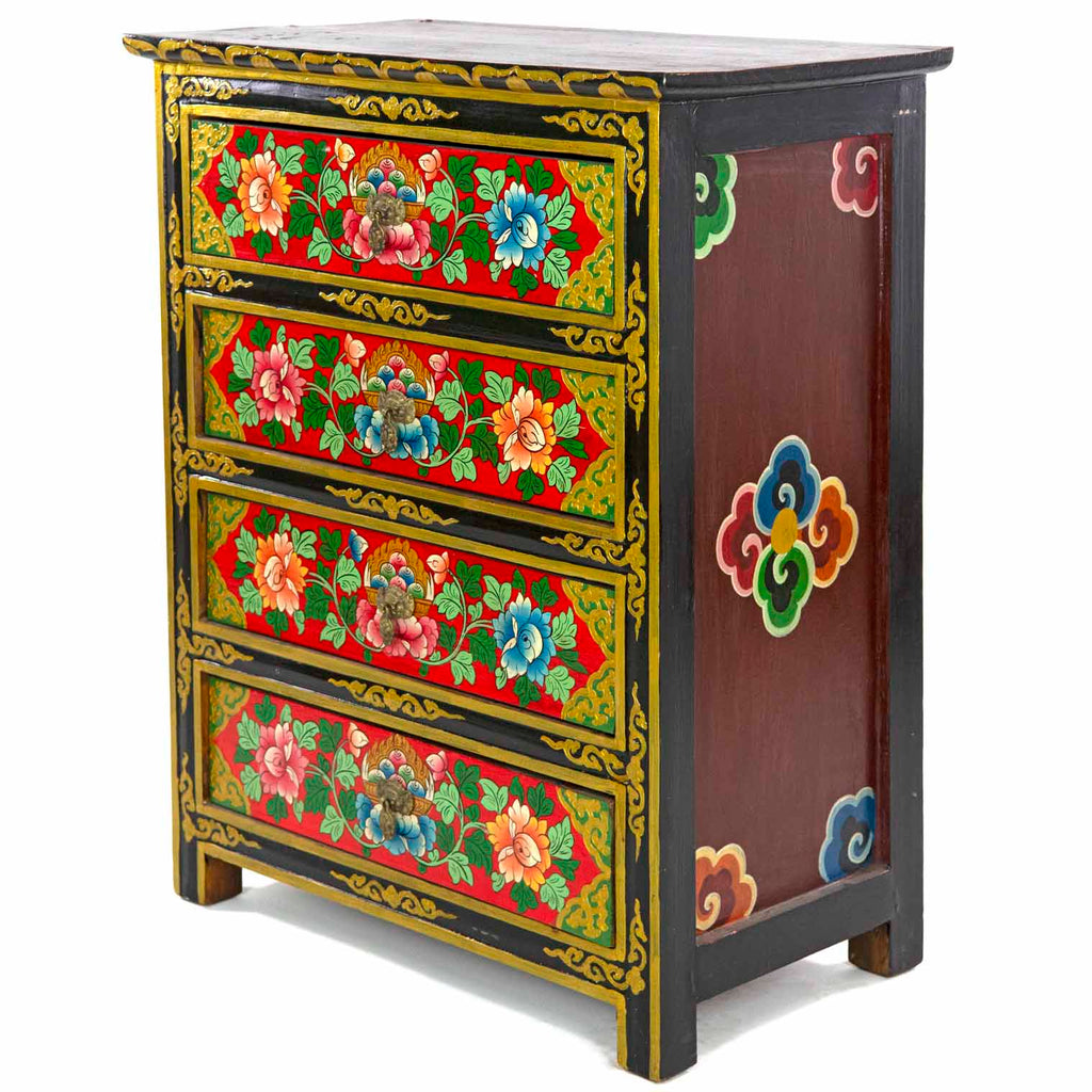 Tibetan Style Four Drawer Wooden Chest of Drawers No.439-Furniture-Siesta Crafts