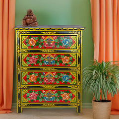 Tibetan Style Four Drawer Wooden Chest of Drawers No.439-Furniture-Siesta Crafts