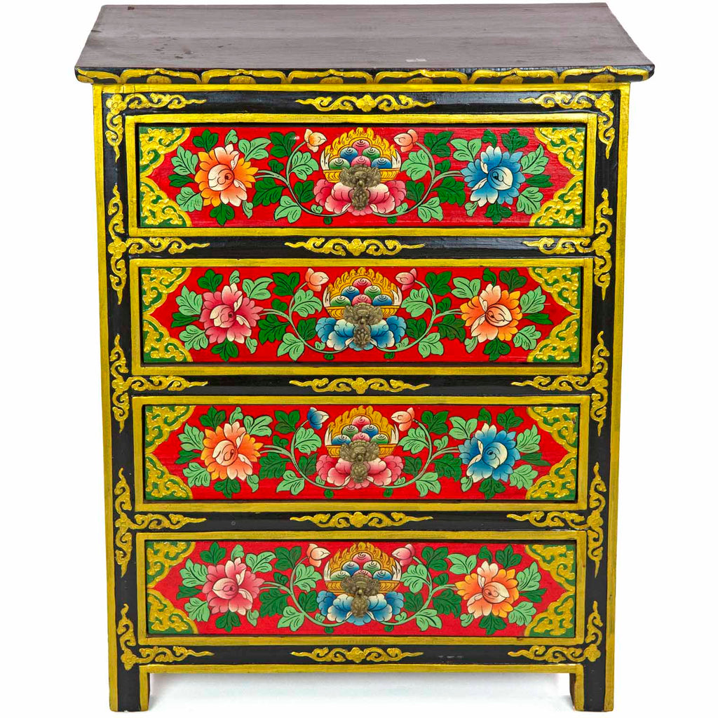 Tibetan Style Four Drawer Wooden Chest of Drawers No.439-Furniture-Siesta Crafts