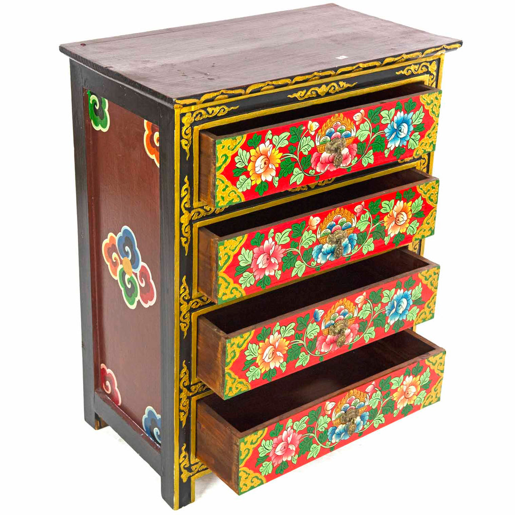 Tibetan Style Four Drawer Wooden Chest of Drawers No.439-Furniture-Siesta Crafts