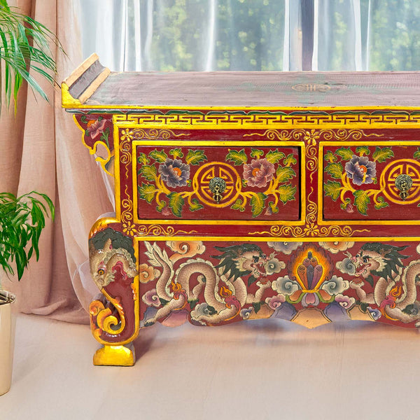 Tibetan Style Wooden Dragon Bench No.441-Furniture-Siesta Crafts