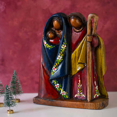 Cedar Wood Carving Sacred Family 17cm-Christianity-Siesta Crafts