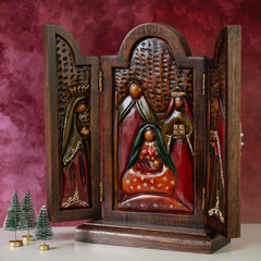 Cedar Wood Nativity Triptych Carving-Christianity-Siesta Crafts