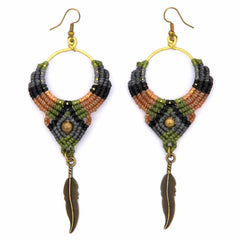 Knotted Cotton Feather Earrings-Earrings-Siesta Crafts