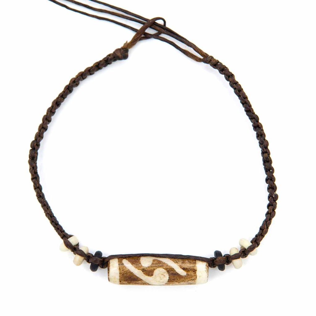 Knotted Cotton and Bone Bead Bracelet - Yin Yang Brown-Bracelets & Wristbands-Siesta Crafts