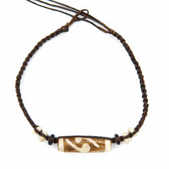 Knotted Cotton and Bone Bead Bracelet - Yin Yang Brown-Bracelets & Wristbands-Siesta Crafts