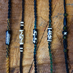 Knotted Cotton and Bone Bead Bracelet - Yin Yang Green-Bracelets & Wristbands-Siesta Crafts