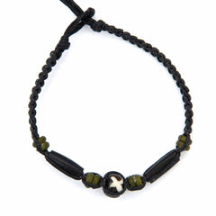 Knotted Cotton and Bone Bead Bracelet - X Black-Bracelets & Wristbands-Siesta Crafts